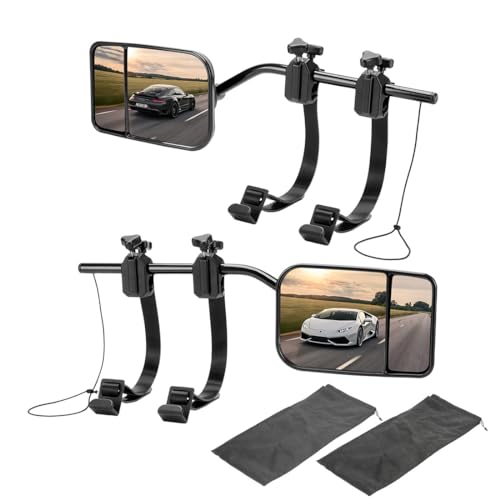 Universal Clip on Towing Mirrors Extensions for Towing 360 Degree Adjustable Rotation Side Mirror Extenders for Towing Convex Rearview Mirror Tow Mirrors for Car Truck Trailer RV SUV 2 Pack