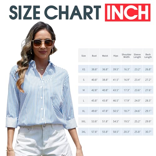 CUNLIN Black Button Down Shirt Women Blouses for Long Sleeve Up and White Tops Striped Top Clothes Blouse Womens Shirts Black Size L - Image 5