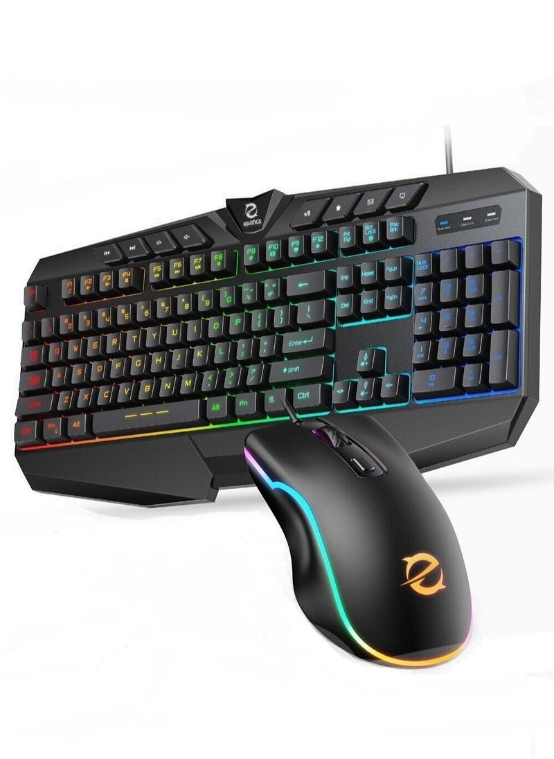 Generic - Adjustable DPI Keyboard and Mouse Combo and Mouse Pad for Hiwings Hi500 Gaming, RGB Backlit Keyboard Mechanical Feel Keys, RGB Gaming Mouse, Ergonomic Structure Design with Anti-Slip Palm Rest - Image 1
