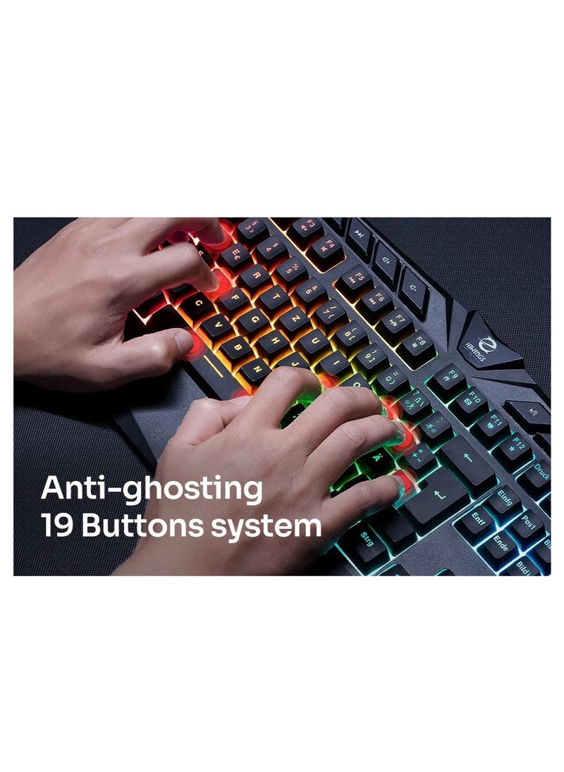 Generic - Adjustable DPI Keyboard and Mouse Combo and Mouse Pad for Hiwings Hi500 Gaming, RGB Backlit Keyboard Mechanical Feel Keys, RGB Gaming Mouse, Ergonomic Structure Design with Anti-Slip Palm Rest - Image 1