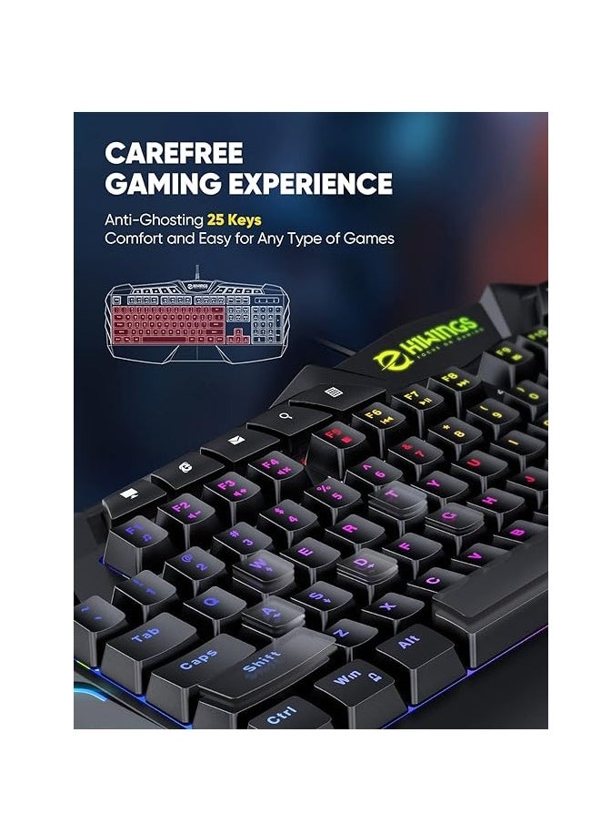Generic - Adjustable DPI Keyboard and Mouse Combo and Mouse Pad for Hiwings Hi500 Gaming, RGB Backlit Keyboard Mechanical Feel Keys, RGB Gaming Mouse, Ergonomic Structure Design with Anti-Slip Palm Rest - Image 1