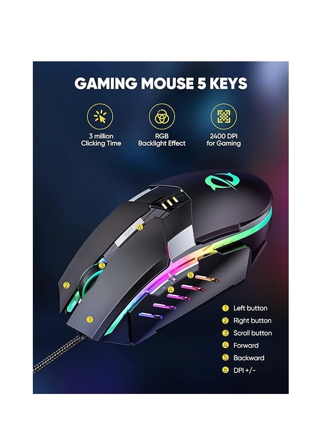 Generic - Adjustable DPI Keyboard and Mouse Combo and Mouse Pad for Hiwings Hi500 Gaming, RGB Backlit Keyboard Mechanical Feel Keys, RGB Gaming Mouse, Ergonomic Structure Design with Anti-Slip Palm Rest - Image 1