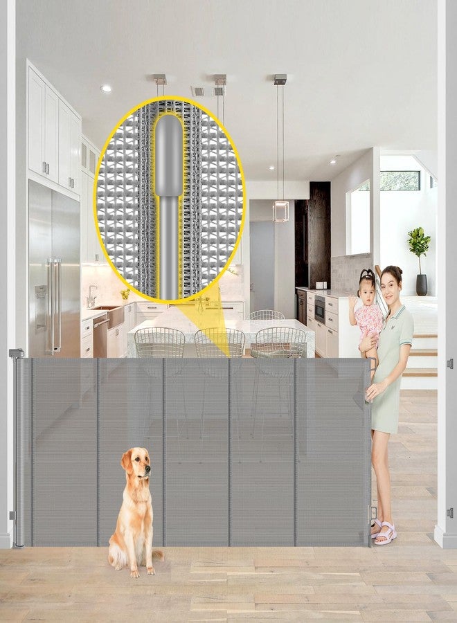 Bingguz Enhanced 42” Extra Tall & 80” Wide Retractable Baby Gates with Rods to Prevent Crawling Through, Extra Tall Dog Gate for Large Openings Indoor Outdoor Long Mesh Pet Gate for Stairs and Doorways, Gray - Image 1