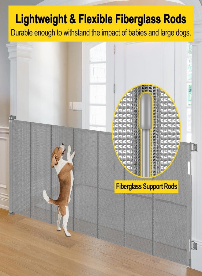 Bingguz Enhanced 42” Extra Tall & 80” Wide Retractable Baby Gates with Rods to Prevent Crawling Through, Extra Tall Dog Gate for Large Openings Indoor Outdoor Long Mesh Pet Gate for Stairs and Doorways, Gray - Image 3