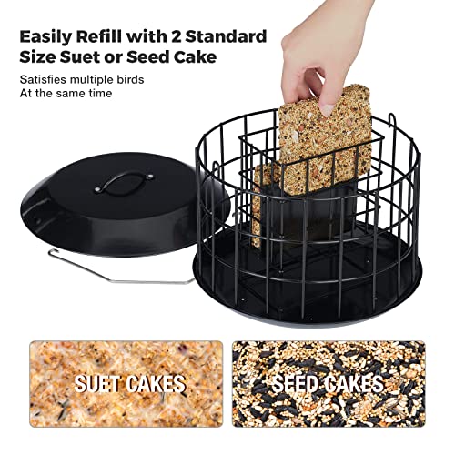 Kingsyard Squirrel Proof Suet Feeder, Cage Bird Feeders for Outdoors Hanging, All Metal, Double Suet Cake Capacity, Tray & Weatherproof, Black - Image 3