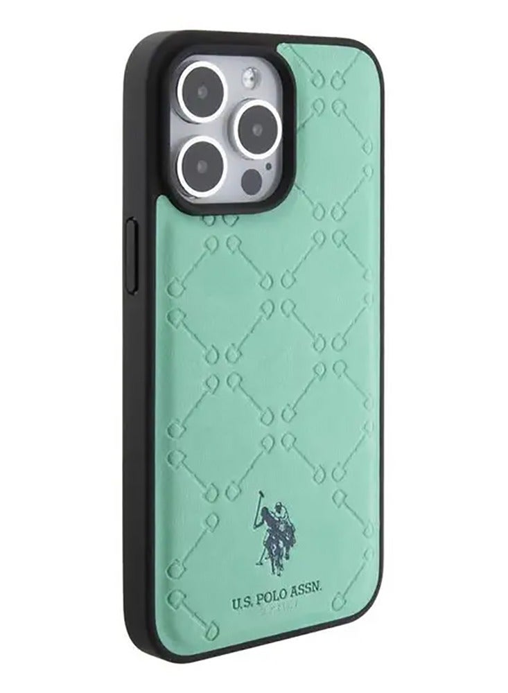 يو اس بولو جراب iPhone 15 Pro Max من الجلد الصناعي بنمط HS - أخضر - Image 3