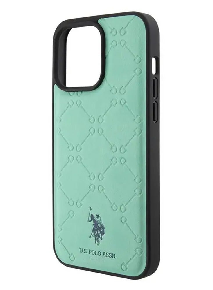 يو اس بولو جراب iPhone 15 Pro Max من الجلد الصناعي بنمط HS - أخضر - Image 1