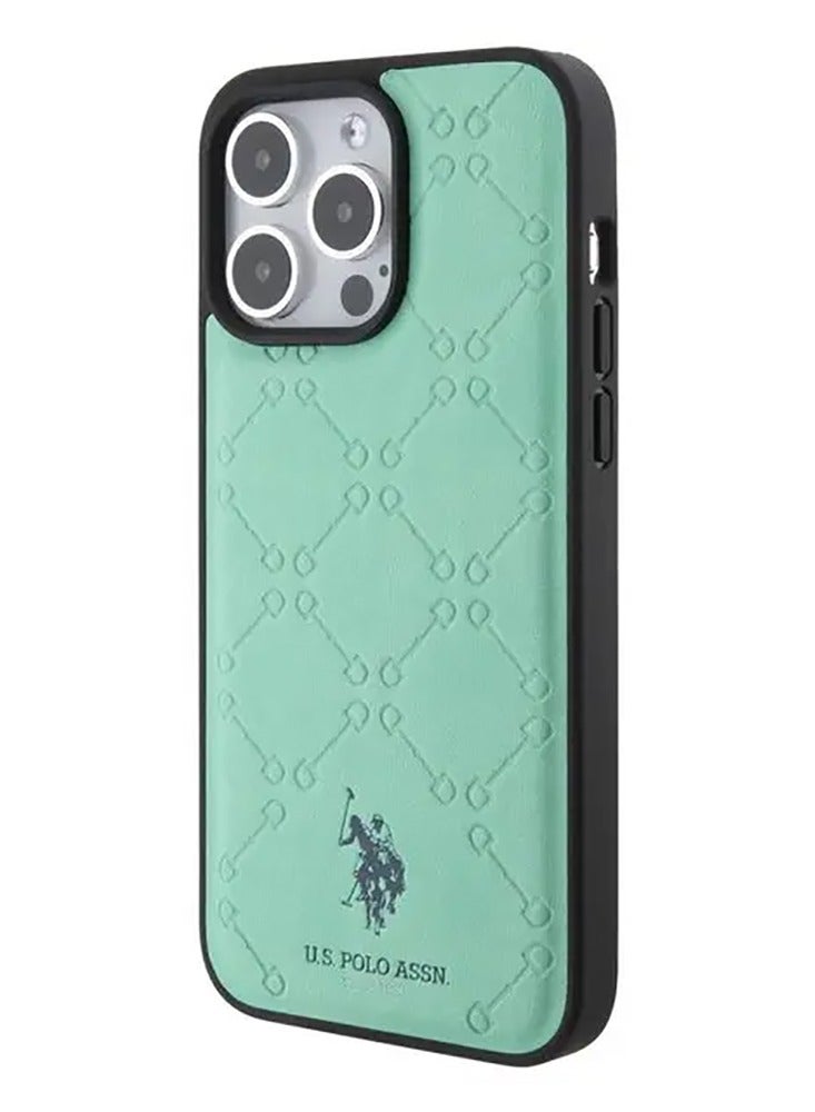 يو اس بولو جراب iPhone 15 Pro Max من الجلد الصناعي بنمط HS - أخضر - Image 2