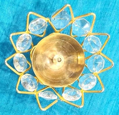 A & S VENTURES A&S VENTURES Crystal Diya for puja Decorative Brass Crystal Oil lamp Lotus Flower Shaped Round Brass Diya Deepak Lalten Home Decor Showpiece ( Pack of -08 ) - Image 4