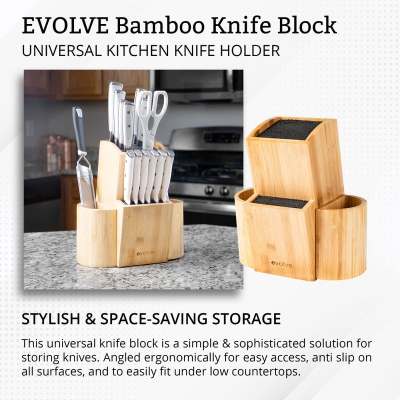 EVOLVE Bamboo Knife Block - Universal Kitchen Knife Holder - Safe & Space Saver Knife Storage that Covers Knife Blades Up To 9â€ & Holds Up To 20 Knives with Machine Washable & BPA Free Flex Rods. - Image 2