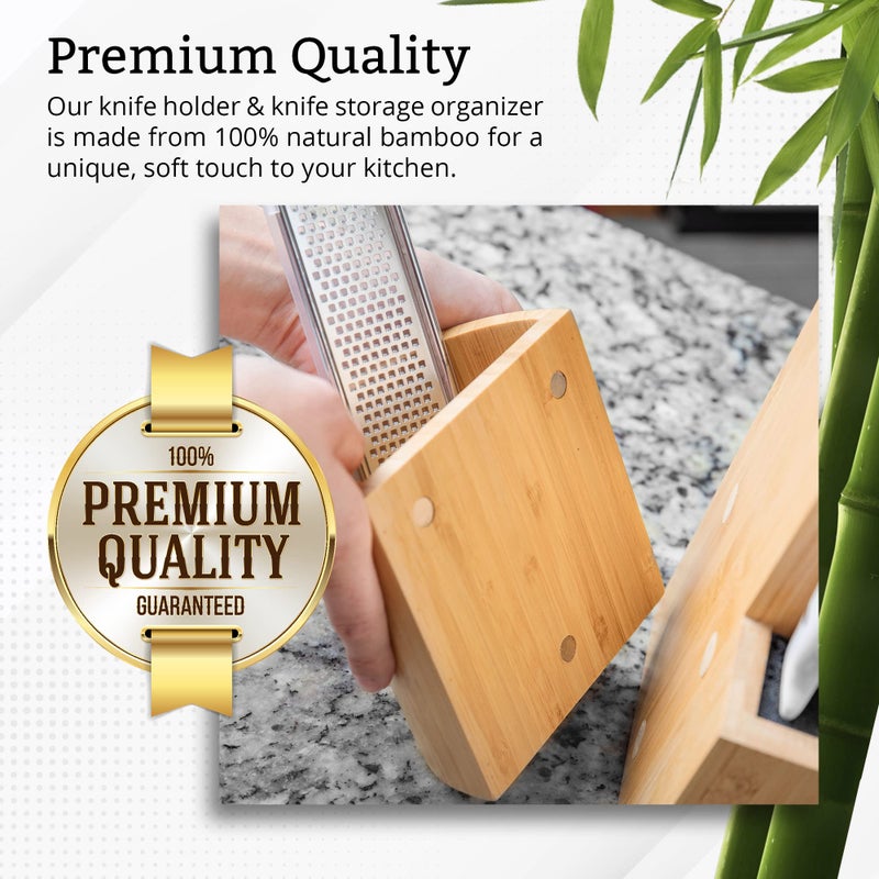 EVOLVE Bamboo Knife Block - Universal Kitchen Knife Holder - Safe & Space Saver Knife Storage that Covers Knife Blades Up To 9â€ & Holds Up To 20 Knives with Machine Washable & BPA Free Flex Rods. - Image 3