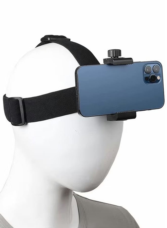 VINSOC Head-Mounted Mobile Phone Mount First-Person View Live Shooting Bracket Holder for Phone (4"-7") Head Strap Holder Kit Compatible with iPhone Smartphones and Action Camera - Image 1