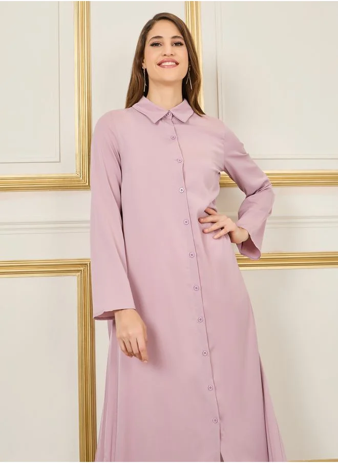 Styli Regular Fit Button Up Tailored Pleated Kimono