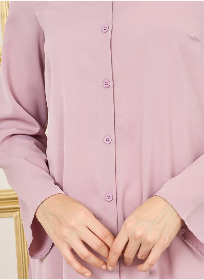 Styli Regular Fit Button Up Tailored Pleated Kimono