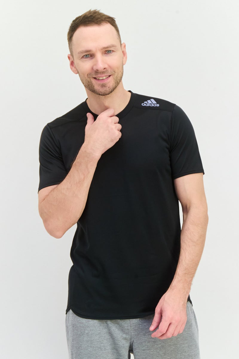 Adidas Men Regular Fit Brand Logo Short Sleeves Outdoor T-Shirt, Black - Image 1