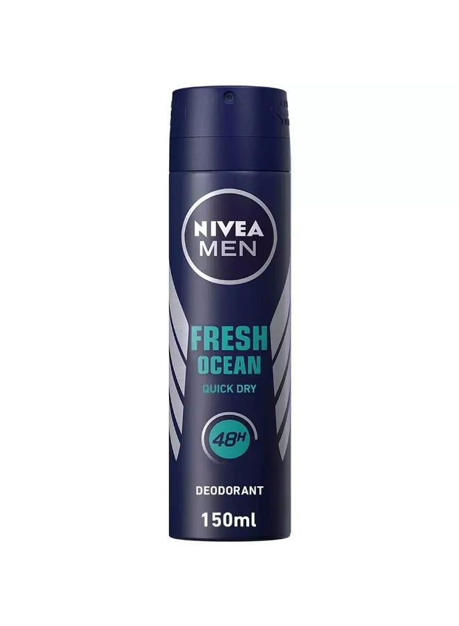 NIVEA Men Fresh Ocean Deo Spray, Deodorant for Men, Aqua Scent, Spray 150ml