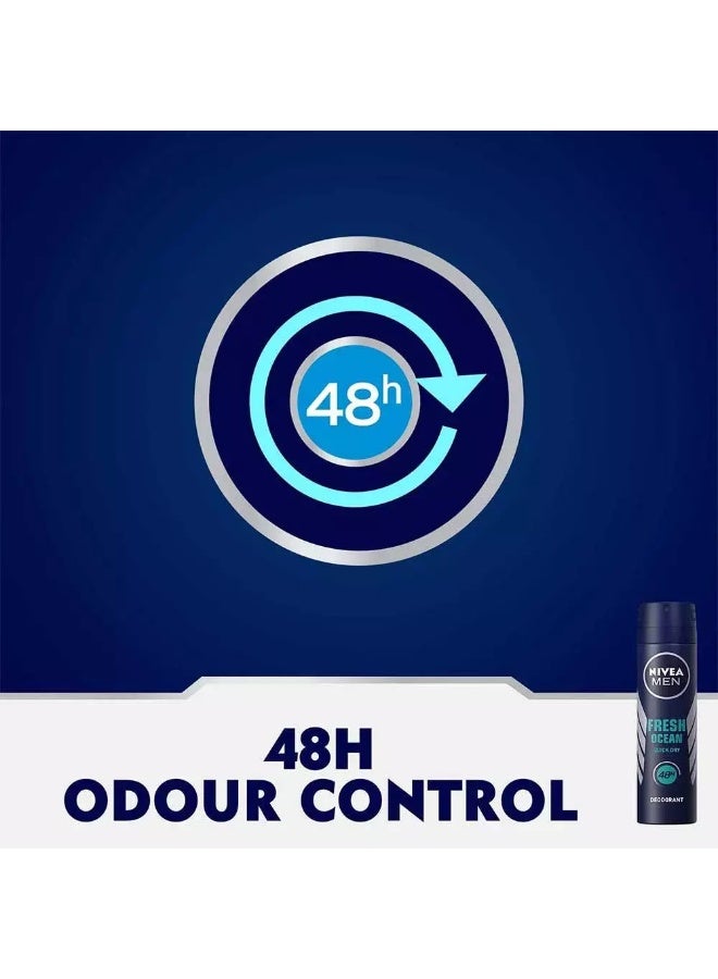 NIVEA Men Fresh Ocean Deo Spray, Deodorant for Men, Aqua Scent, Spray 150ml - Image 5