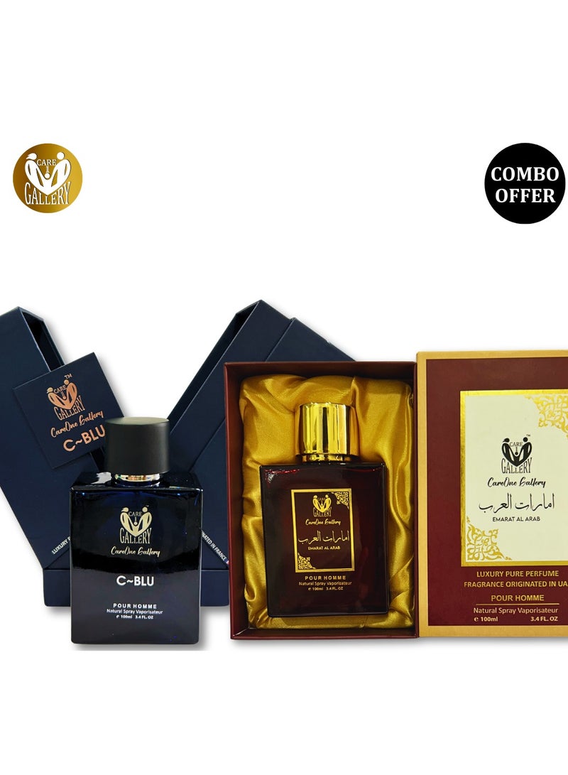 معرض كير وان معرض كير ون للإمارات العربية المتحدة ~ عطر أزرق للجنسين أو دو برفيوم | فاخر | يدوم ١٢ ساعة | عطر يومي رائع | هدية للرجال والنساء، عبوة من قطعتين (١٠٠ مل) | معرض كير ون | عرض كومبو - Image 1