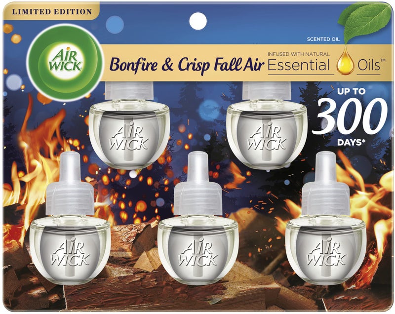 Air Wick Plug in Scented Oil Refill, 5ct, Bonfire and Crisp Fall Air, Essential Oils, Air Freshener Fall Scent, Fall dÃ©cor - Image 1