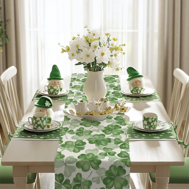 GEEORY St. Patrick's Day Decoration Table Runner 13x72 Inches - Green Shamrock Farmhouse Decor for Spring Indoor Kitchen Dining Table & Home Party - Image 4
