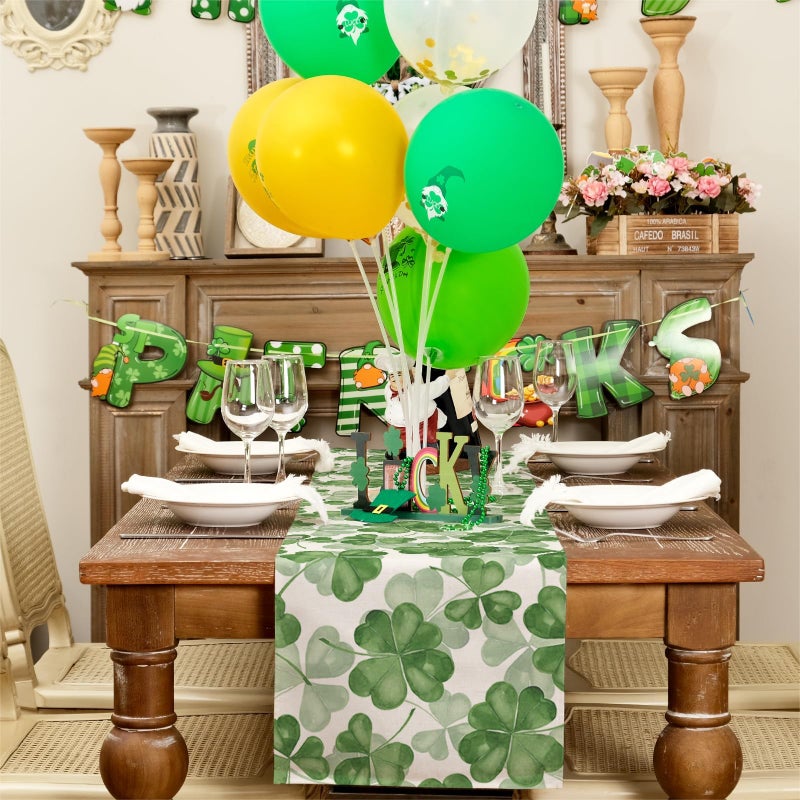 GEEORY St. Patrick's Day Decoration Table Runner 13x72 Inches - Green Shamrock Farmhouse Decor for Spring Indoor Kitchen Dining Table & Home Party - Image 2