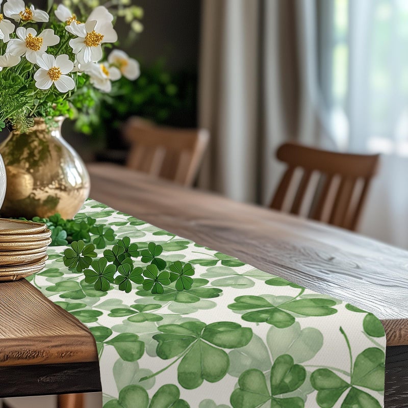 GEEORY St. Patrick's Day Decoration Table Runner 13x72 Inches - Green Shamrock Farmhouse Decor for Spring Indoor Kitchen Dining Table & Home Party - Image 5