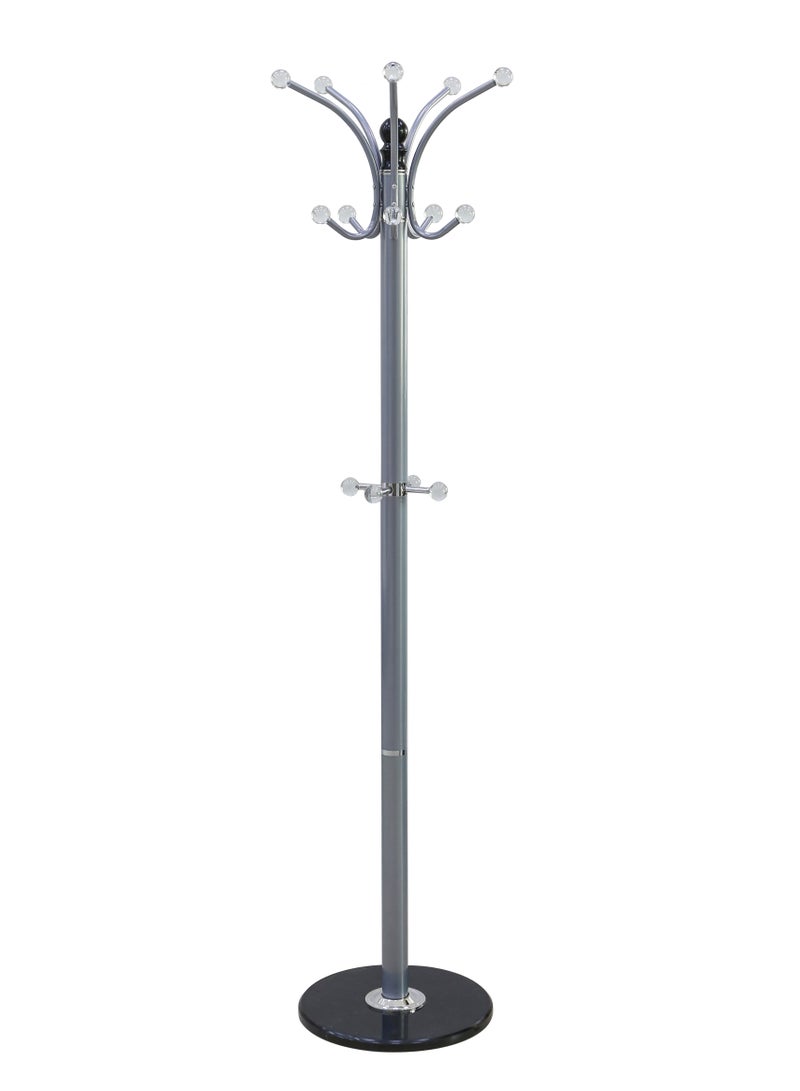 AFT Arfan Metal Coat Rack Stand With Natural Marble Base, Free Standing Hall Tree With 14 Hooks For Hanging Scarf, Bag, Jacket, Home Entry-Way Hat Hanger Organizer - Grey - Image 2