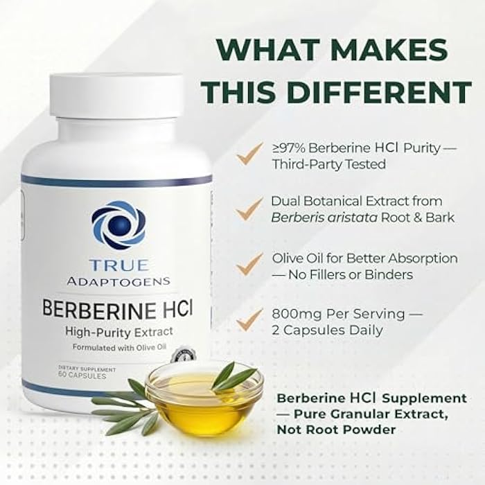 Berberine HCl 800mg – 97% Pure Dual Extract with Olive Oil for Absorption – Berberina Herbal Clean Formula - Image 4