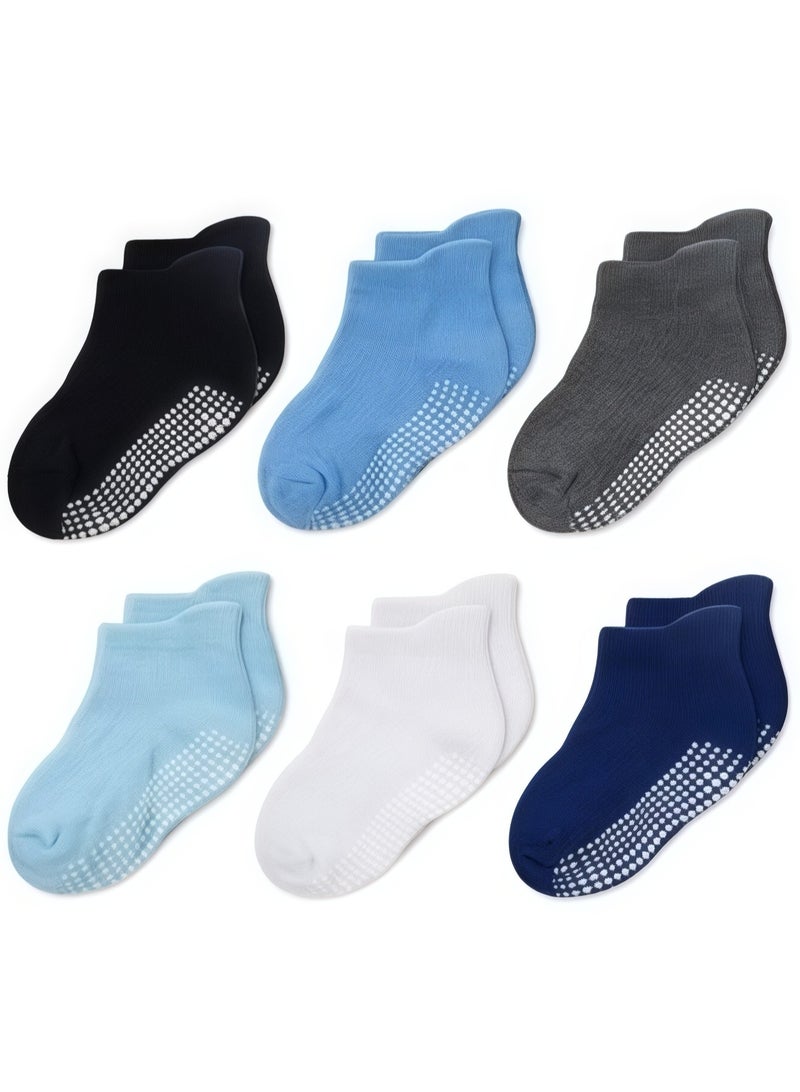 Lesha 6 Pairs Non Slip Toddler Socks Cotton Infant Baby Kids Grip Socks for Boy Girls Anti Skid Ankle Socks for 3-8 Years - Image 1