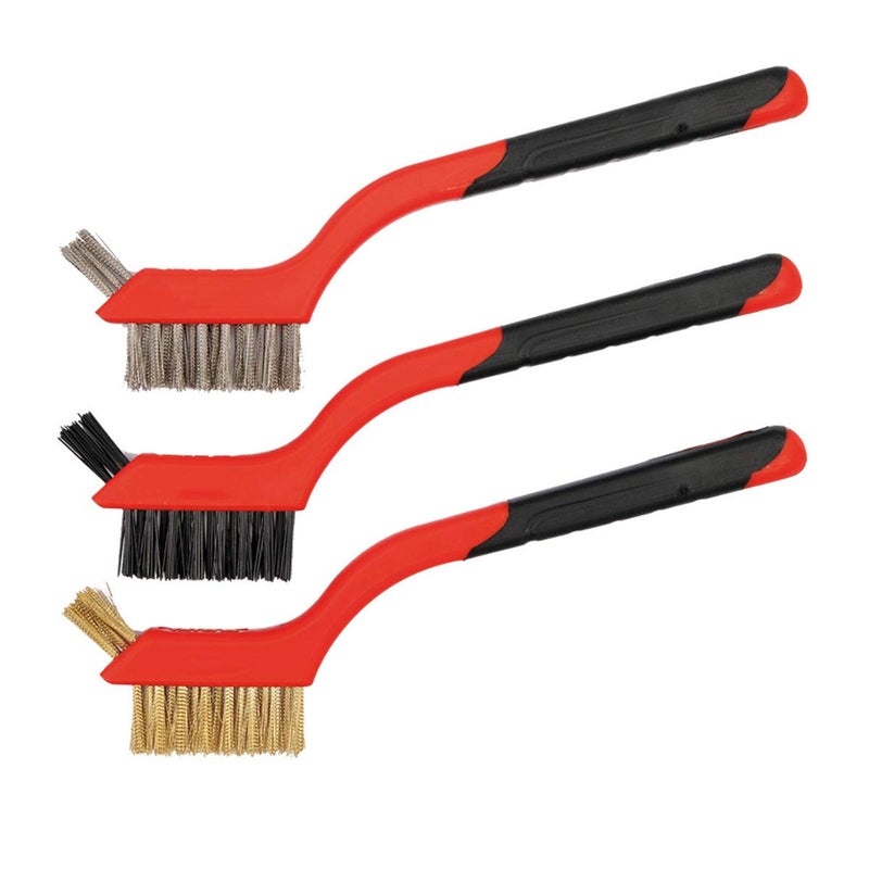 LGEGE 3 Piece Cleaning Brush Detailing Wire Brush Set, Brass, Stainless Steel, and Nylon Brush Head, Heavy Duty, Crimped Scratch Brush, Extra Cluster of Bristles for Hard-to-Reach Areas - Image 1
