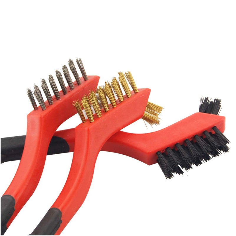 LGEGE 3 Piece Cleaning Brush Detailing Wire Brush Set, Brass, Stainless Steel, and Nylon Brush Head, Heavy Duty, Crimped Scratch Brush, Extra Cluster of Bristles for Hard-to-Reach Areas - Image 3