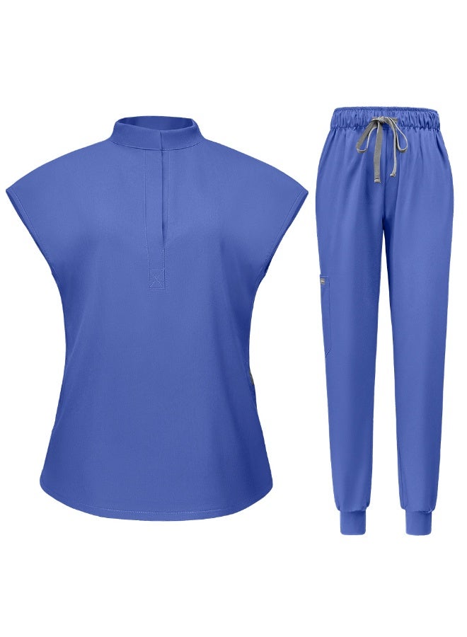 NIBEMINENT Scrubs  Jogger Scrub Sets Women Solid Color Breathable Work Clothes Lab Coat Uniform Hospital Doctor Work Wear - Image 1