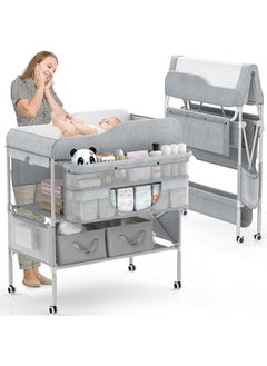 Generic HELEE Portable Baby Changing Table, Extra Large Hanging Diaper Organizer and 2 Basket for Essentials, 3 Position Height Adjustable, Waterproof Pad and Foldable Diaper Changing Station  - Image 1