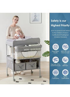 Generic HELEE Portable Baby Changing Table, Extra Large Hanging Diaper Organizer and 2 Basket for Essentials, 3 Position Height Adjustable, Waterproof Pad and Foldable Diaper Changing Station  - Image 4