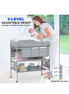 Generic HELEE Portable Baby Changing Table, Extra Large Hanging Diaper Organizer and 2 Basket for Essentials, 3 Position Height Adjustable, Waterproof Pad and Foldable Diaper Changing Station  - Image 5