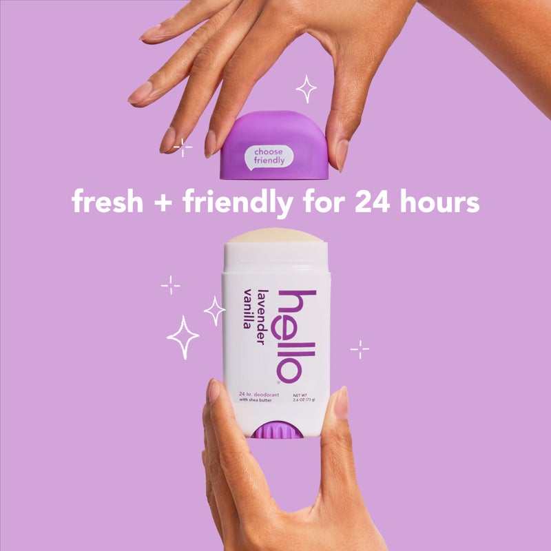 hello Lavender Vanilla Aluminum Free Deodorant for Women and Men with Shea Butter, 24-Hour Freshness, Baking Soda Free Deodorant, Dermatologically Tested, 2.6 oz Stick - Image 3