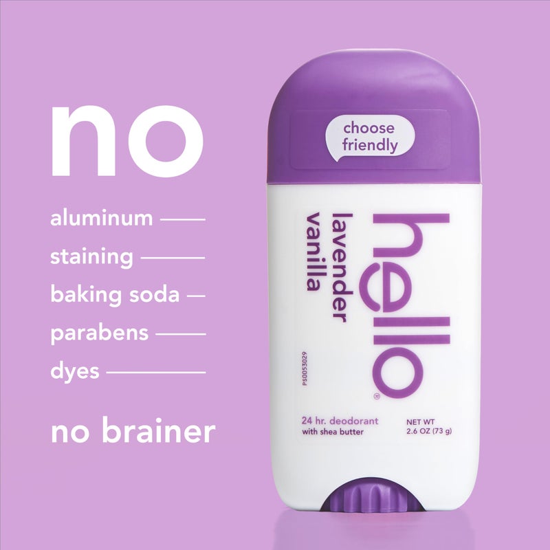 hello Lavender Vanilla Aluminum Free Deodorant for Women and Men with Shea Butter, 24-Hour Freshness, Baking Soda Free Deodorant, Dermatologically Tested, 2.6 oz Stick - Image 4
