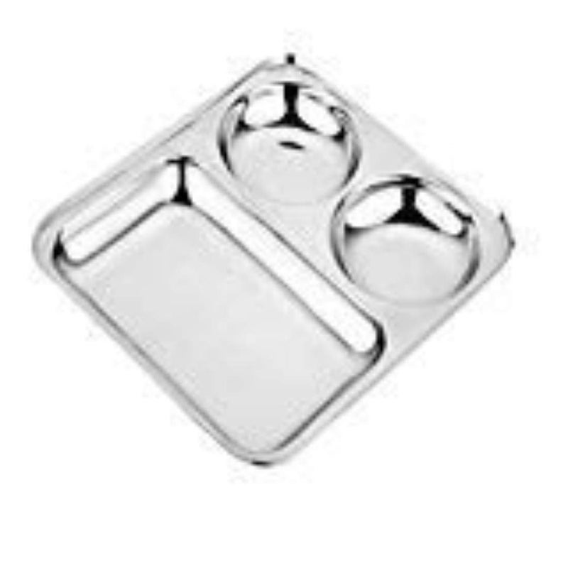 Expresso Stainless Steel 3 in 1 Pav Bhaji Plate Bhojan Thali | Three Compartment Dinner Plate | Mirror Finish Steel Thali | 3 Sections Divided Mess Trays for Kids Lunch Camping Set of 1 - Image 4