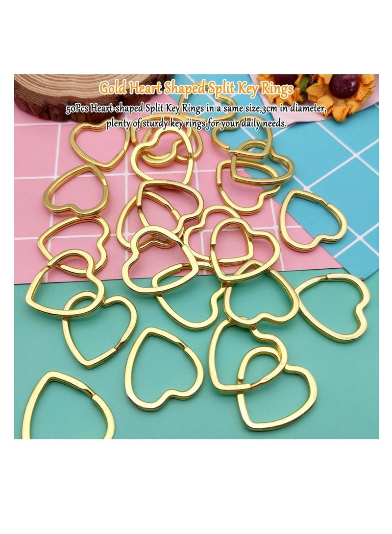 SYOSI 50Pcs Heart Shaped Split Key Rings,Metal Key Rings Crafts DIY Keychain Bulk for Home Car Office Organization,Arts & Crafts Projects, Lanyards (Gold) - Image 2