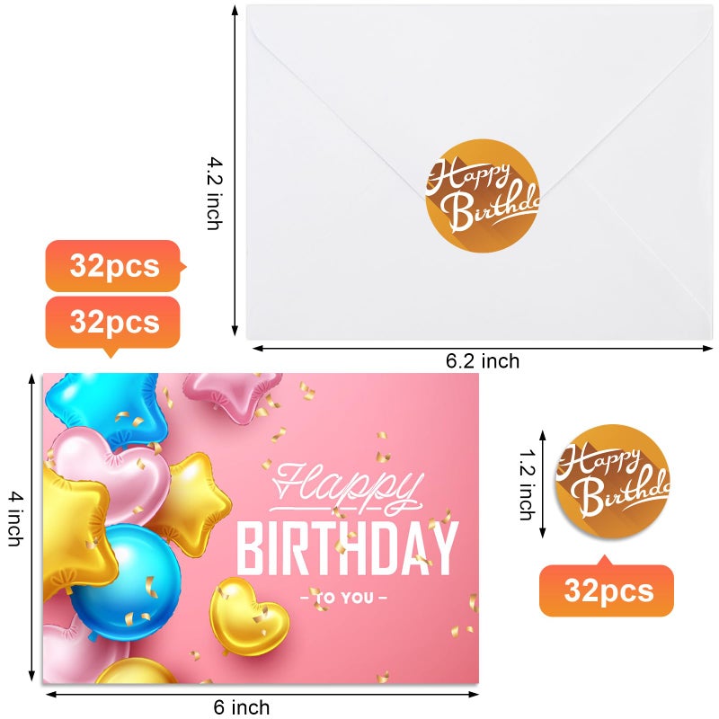Joyberg 32 PCS Happy Birthday Cards Bulk with Envelopes, 4x6 Assorted Birthday Cards - Image 2