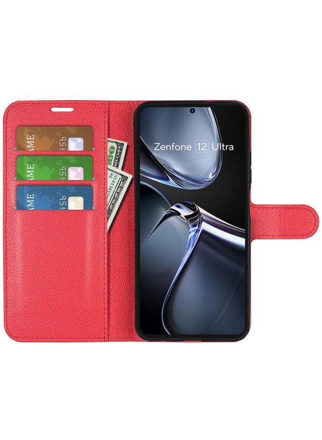 اس-توب جراب هاتف Asus Zenfone 12 Ultra Litchi Texture من الجلد مع حامل قابل للطي أفقيًا - Image 4