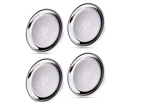 Neelam Neelam Stainless Steel 8, 22 Gauge, Lazer Etching Plate, 18 cm, Set of 12, Dishwasher Safe, Durable & Elegant Round Plate for Serving, Perfect for Daily Use, Parties, Special Occasion, Stylish Look