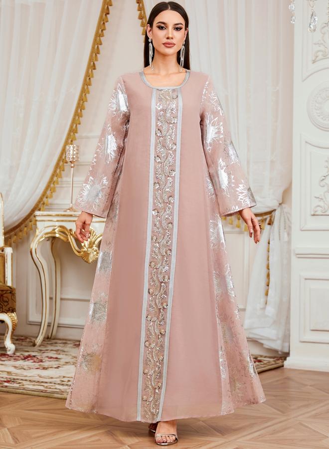 Take Two Women Foil Print Sequin Patch Detail Jalabiya - Image 1