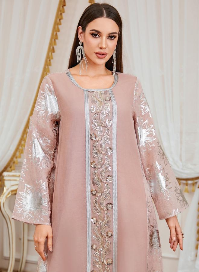 Take Two Women Foil Print Sequin Patch Detail Jalabiya - Image 3