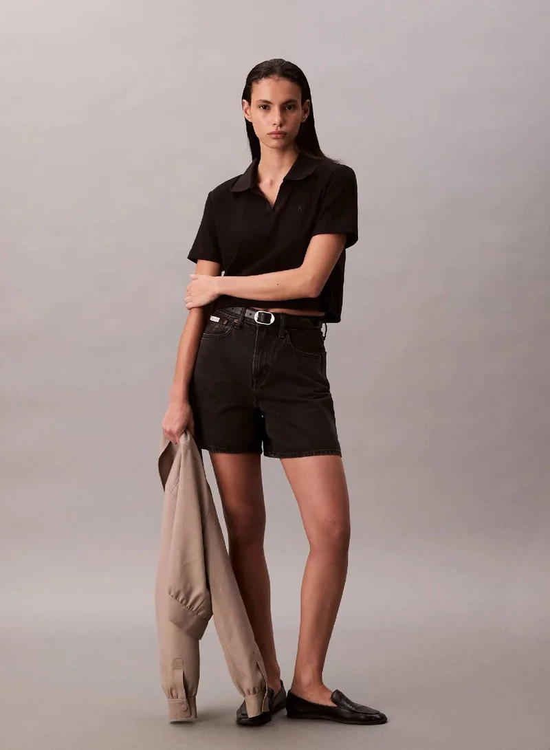 High Rise A-Line Denim Shorts