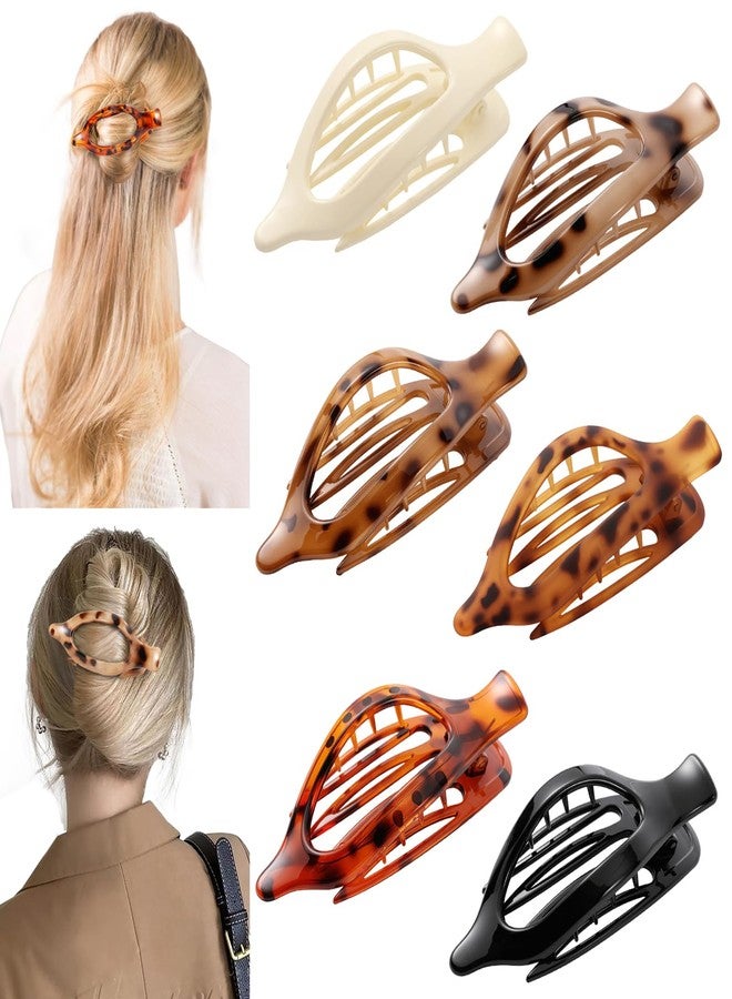 Glaudmeiss 6 Packs Flat Claw Clips for Women, French Tortoise Shell Flat Hair Clip, Matte Hair Claws Clip for Thin Thick Hair, Lay Down Claws Clips, Durable Strong Hold Hair Clip, Gifts Hair Accessories - Image 1