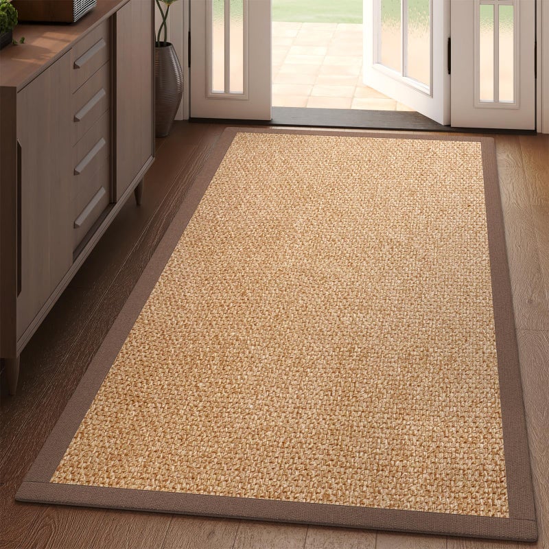 YDKGL Washable Runner Rug 3x5 Jute Like Entryway Indoor Runner Mat Rugs Non Slip, Woven Soft Farmhouse Area Boho Floor Carpet for Hallway Kitchen Laundry Hall Backdoor Bedroom Living Room, Brown - Image 1