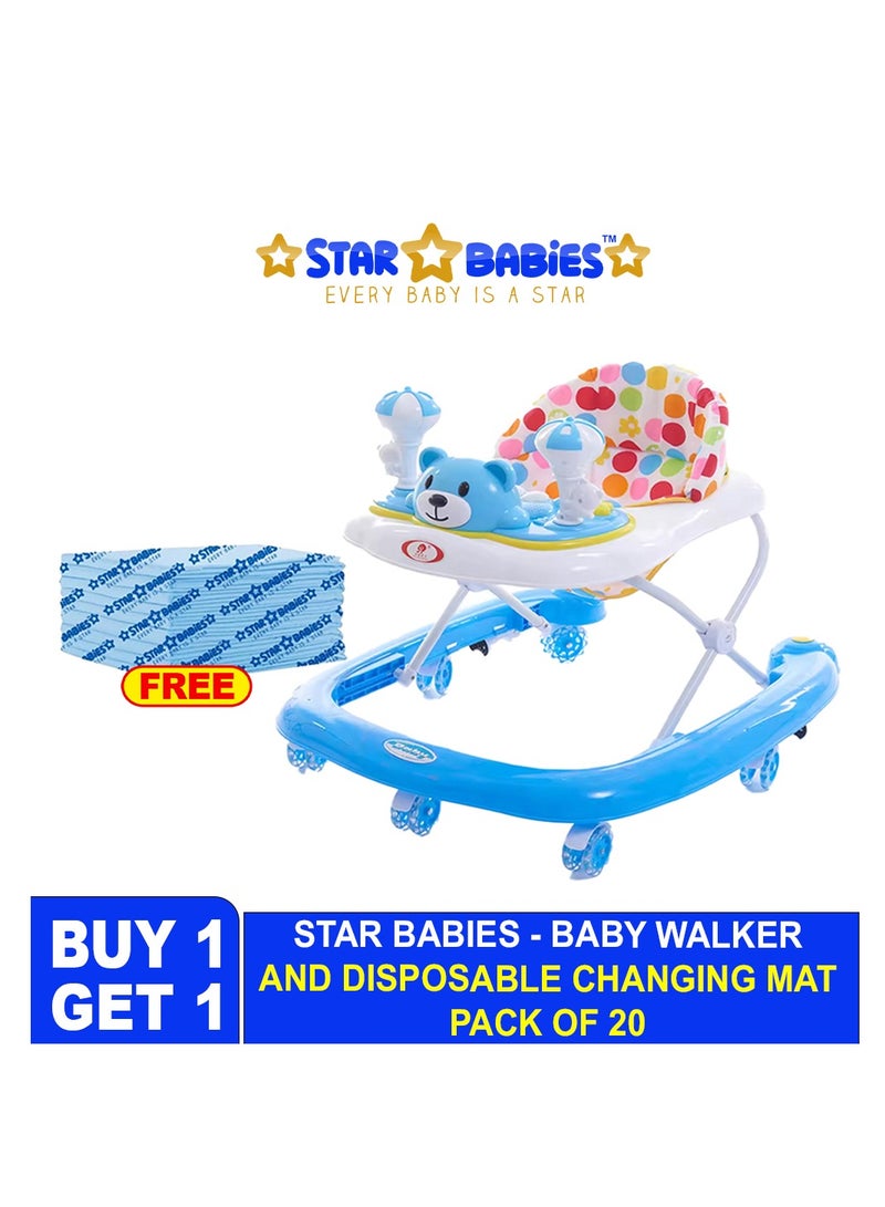 Star Babies - Buy 1 Get 1 (Baby Walker with Free 20pcs Disposable Changing mat- Blue - Image 2