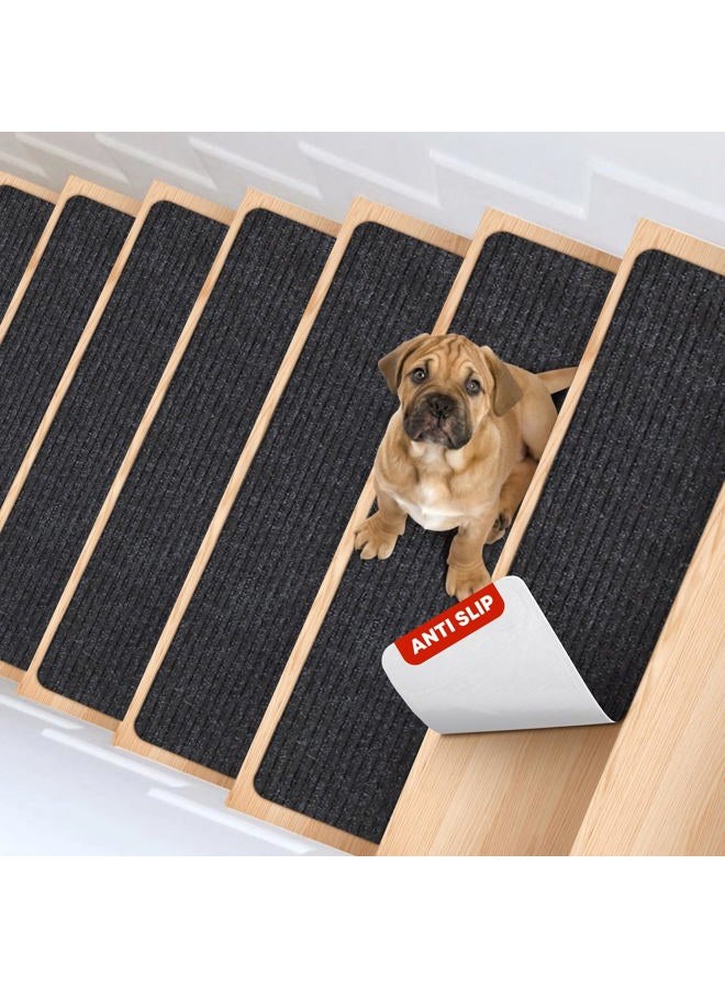 MBIGM 8" X 30" (15 in Pack) Non-Slip Carpet Stair Treads Non-Skid Safety Rug Slip Resistant Indoor Runner for Kids Elders and Pets with Reusable Adhesive, Black - Image 1