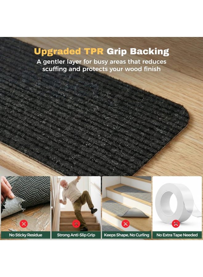 MBIGM 8" X 30" (15 in Pack) Non-Slip Carpet Stair Treads Non-Skid Safety Rug Slip Resistant Indoor Runner for Kids Elders and Pets with Reusable Adhesive, Black - Image 5